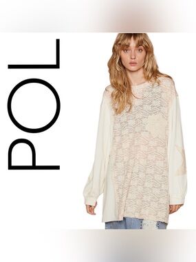 POL Lace Detail Top in Pink and Cream NWOT